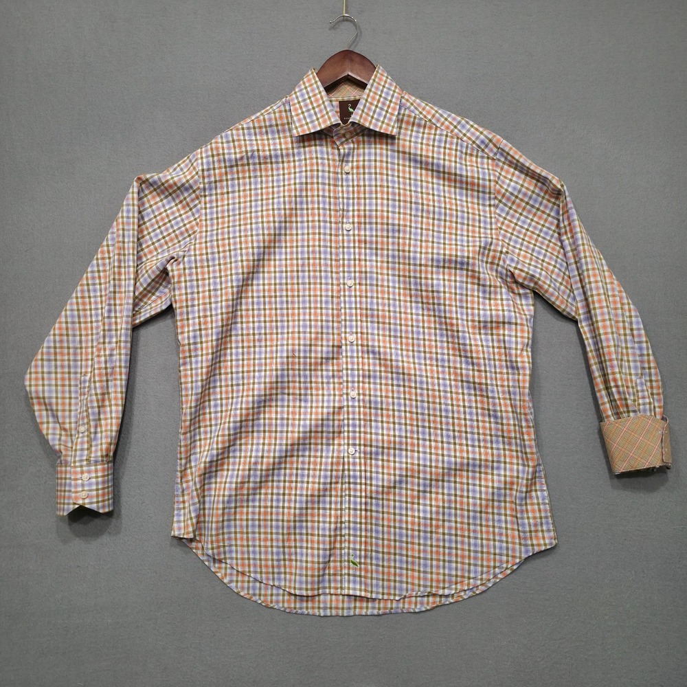 Tailorbyrd Men's Multicolor Plaid Long Sleeve Button Up Flip Cuff Shirt Size L